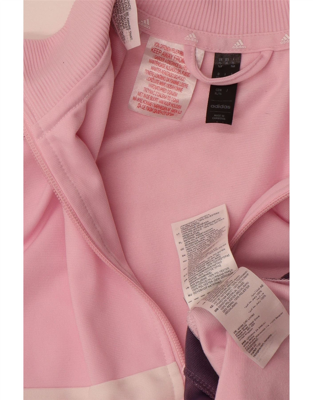 ADIDAS Girls Tracksuit Top Jacket 15-16 Years Pink Colourblock Polyester