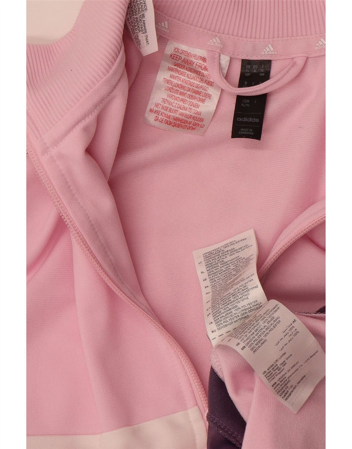 ADIDAS Girls Tracksuit Top Jacket 15-16 Years Pink Colourblock Polyester