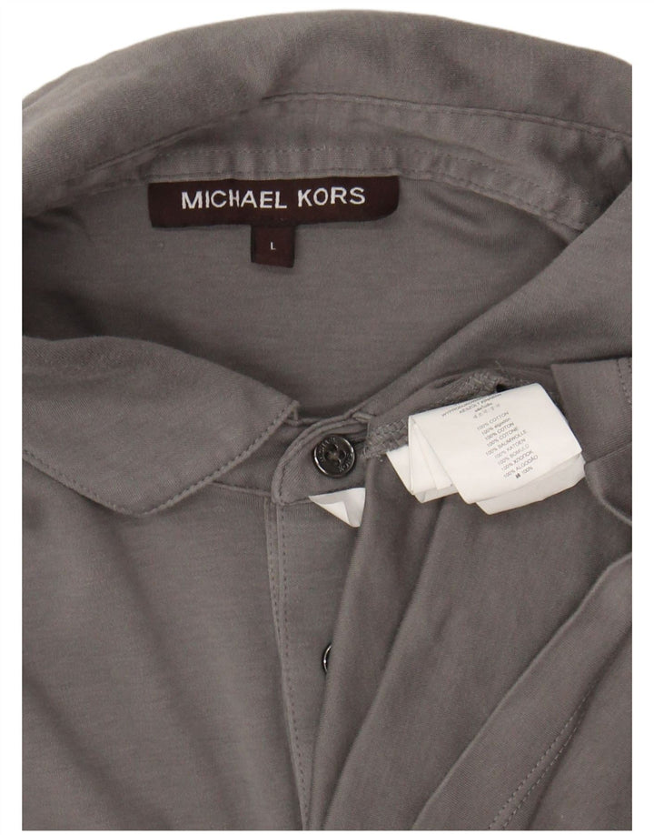 MICHAEL KORS Mens Polo Shirt Large Grey Cotton