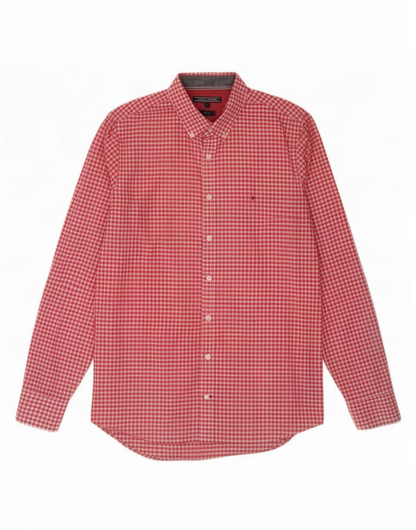Tommy Hilfiger Mens Slim Fit Shirt Large Red Gingham Cotton