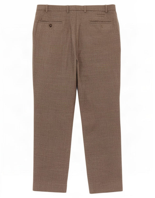 Marks & Spencer Mens Straight Suit Trousers W36 L29 Beige Herringbone Wool