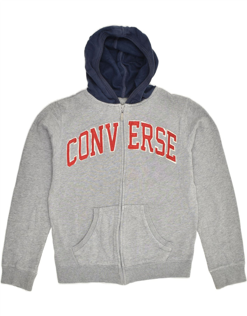 CONVERSE Boys Graphic Zip Hoodie Sweater 13-14 Years Grey Cotton | Vintage Converse | Thrift | Second-Hand Converse | Used Clothing | Messina Hembry 