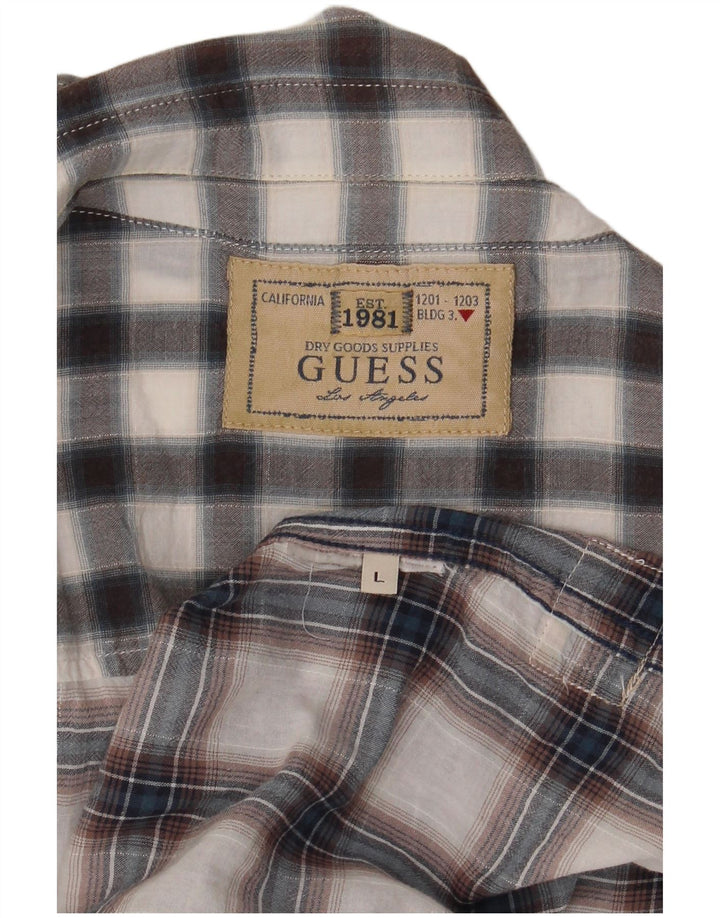 Guess Mens Short Sleeve Shirt Large Grey Check