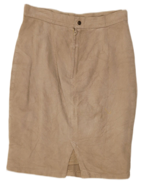 Vintage Womens Suede Pencil Skirt Medium W30 Beige