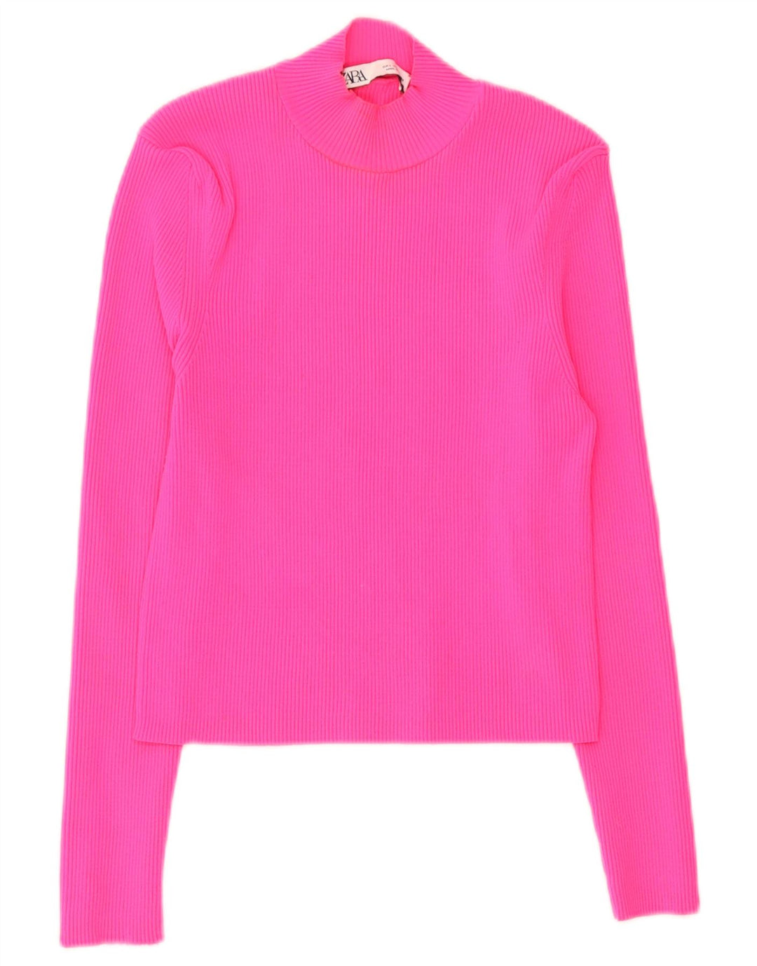 Zara Womens Crop Top Long Sleeve UK 14 Large Pink Polyamide