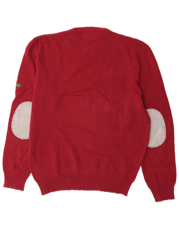 Avirex Mens Crew Neck Jumper Sweater XL Burgundy Virgin Wool