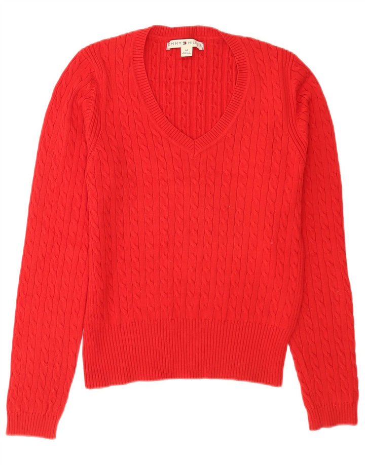 Tommy Hilfiger Womens Regular Fit V-Neck Jumper Sweater UK 12 Medium Red
