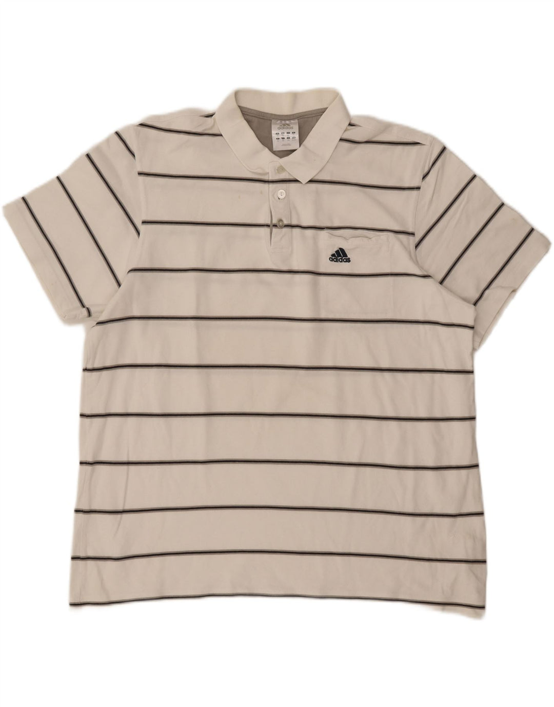 ADIDAS Mens Polo Shirt 2XL White Striped Cotton Vintage Adidas and Second-Hand Adidas from Messina Hembry 