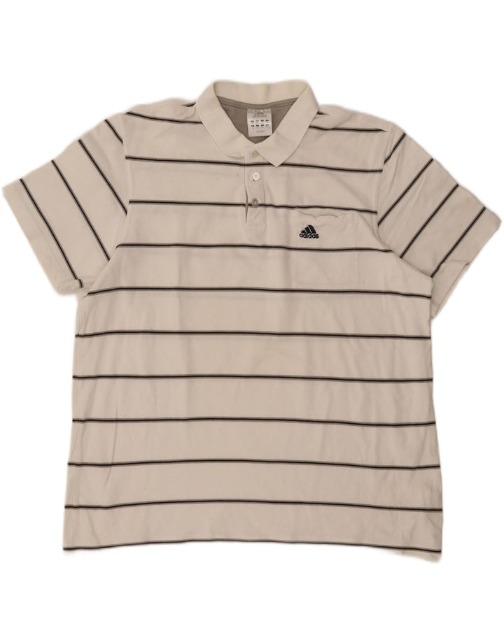 ADIDAS Mens Polo Shirt 2XL White Striped Cotton Vintage Adidas and Second-Hand Adidas from Messina Hembry 