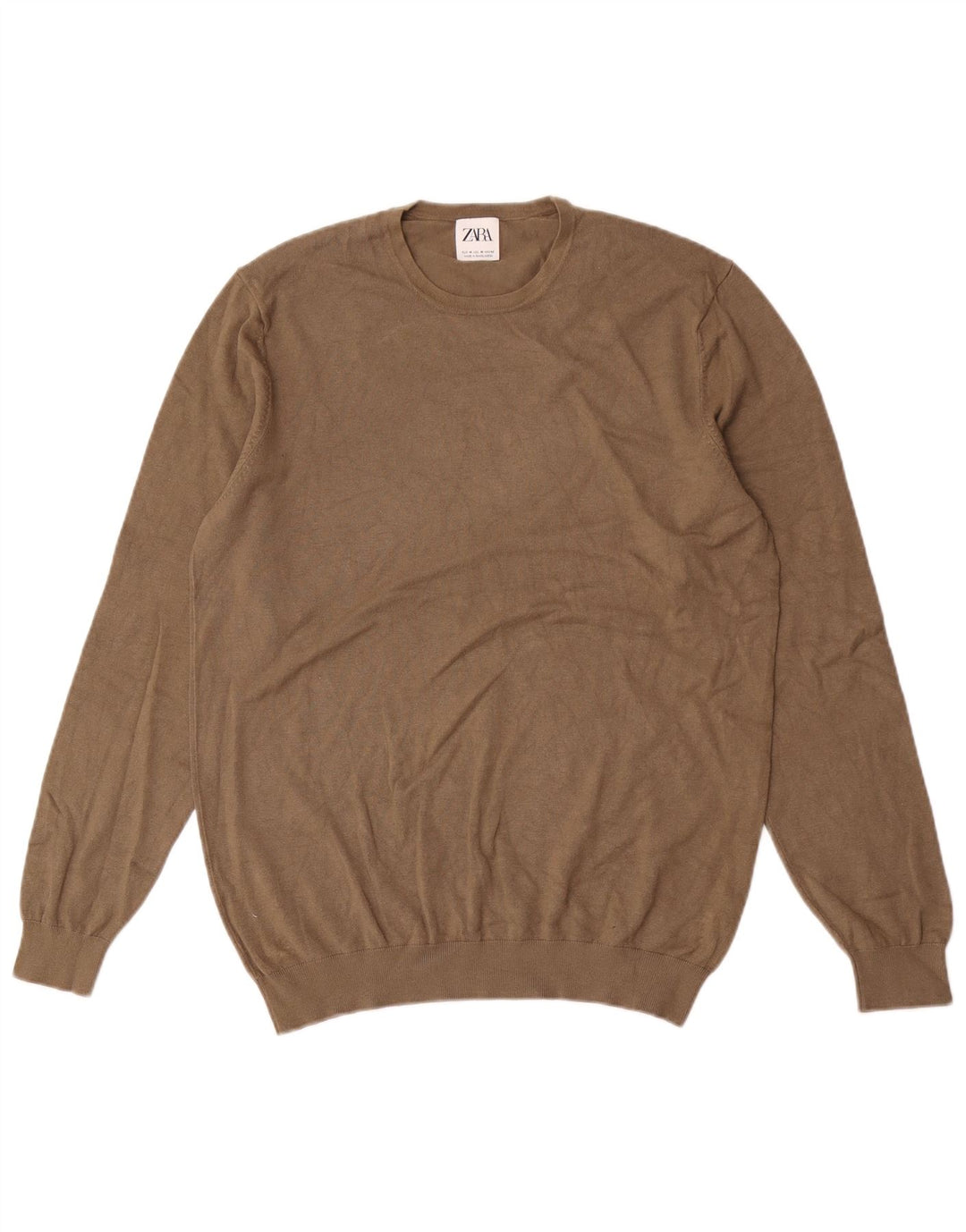 Zara Mens Crew Neck Jumper Sweater Medium Khaki Viscose