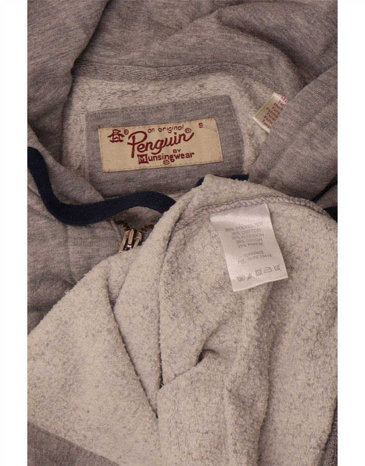 Penguin Mens Zip Hoodie Sweater Small Grey Polyester