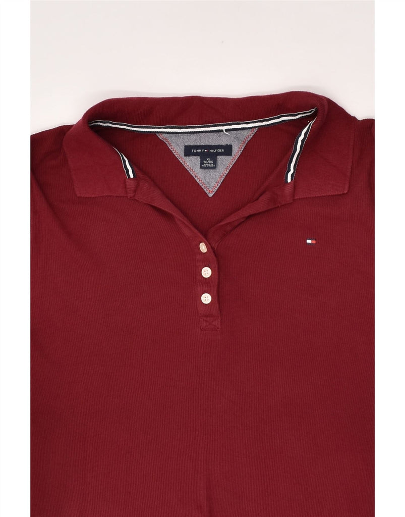 TOMMY HILFIGER Womens Tall Long Sleeve Polo Shirt UK 18 XL Burgundy Cotton | Vintage Tommy Hilfiger | Thrift | Second-Hand Tommy Hilfiger | Used Clothing | Messina Hembry 