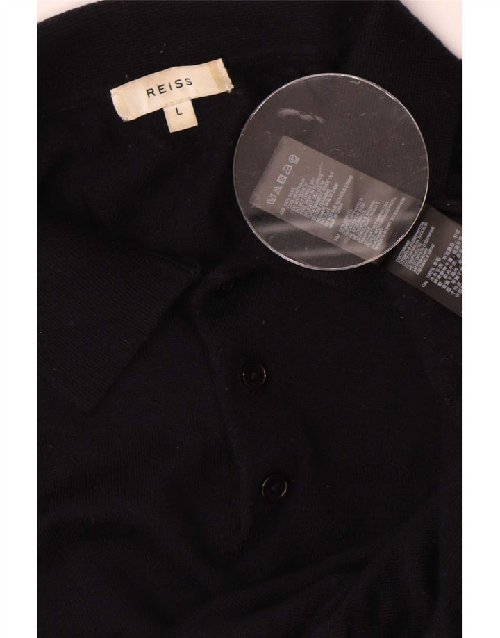 Reiss Mens Polo Neck Jumper Sweater Large Navy Blue Wool