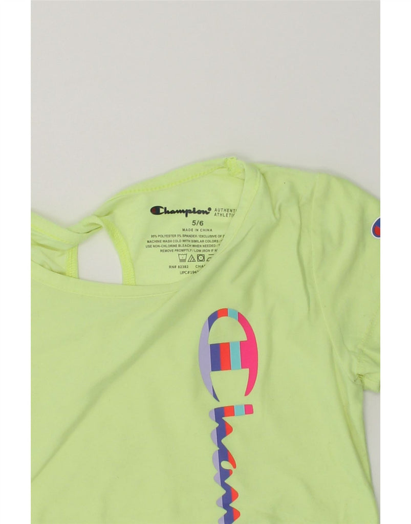 CHAMPION Girls Graphic T-Shirt Top 5-6 Years Green Polyester | Vintage Champion | Thrift | Second-Hand Champion | Used Clothing | Messina Hembry 