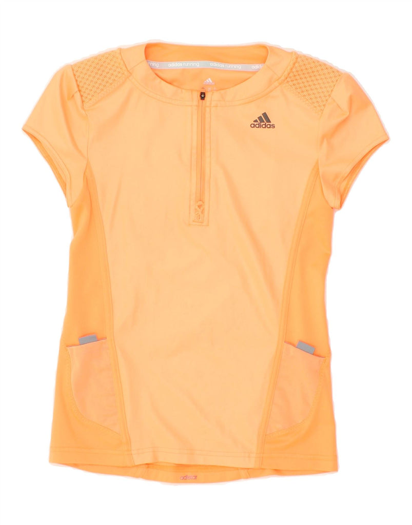 ADIDAS Womens Running Short Sleeve Tracksuit Top UK 4/6 XS Orange Vintage Adidas and Second-Hand Adidas from Messina Hembry 