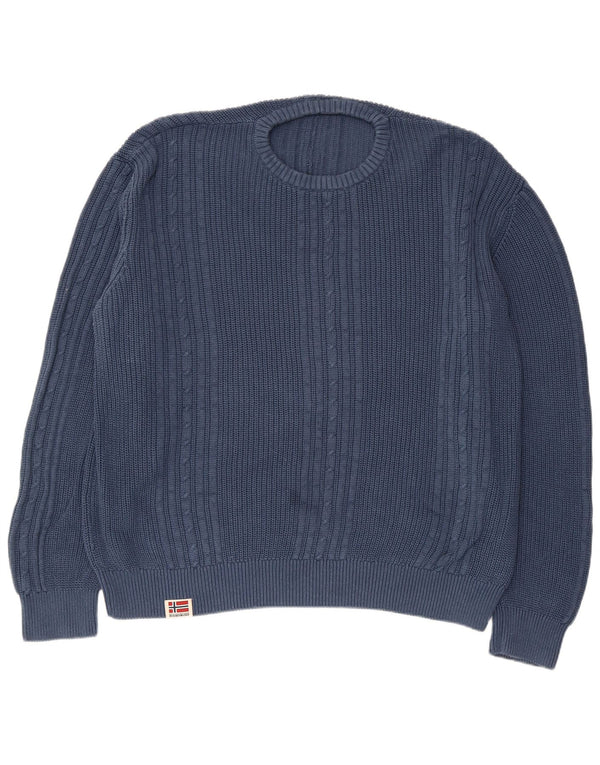 NAPAPIJRI Mens Geographic Crew Neck Jumper Sweater 3XL Navy Blue Cotton