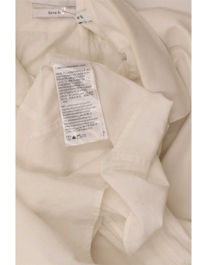 Calvin Klein Mens Slim Fit Shirt Size 38 15 Medium White Cotton