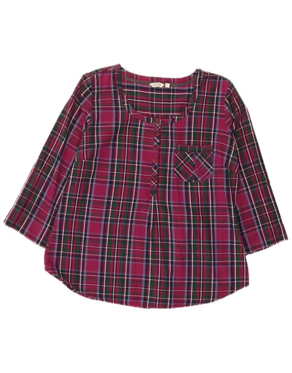 Fat Face Womens 3/4 Sleeve Pullover Shirt UK 14 Medium Maroon Check Cotton