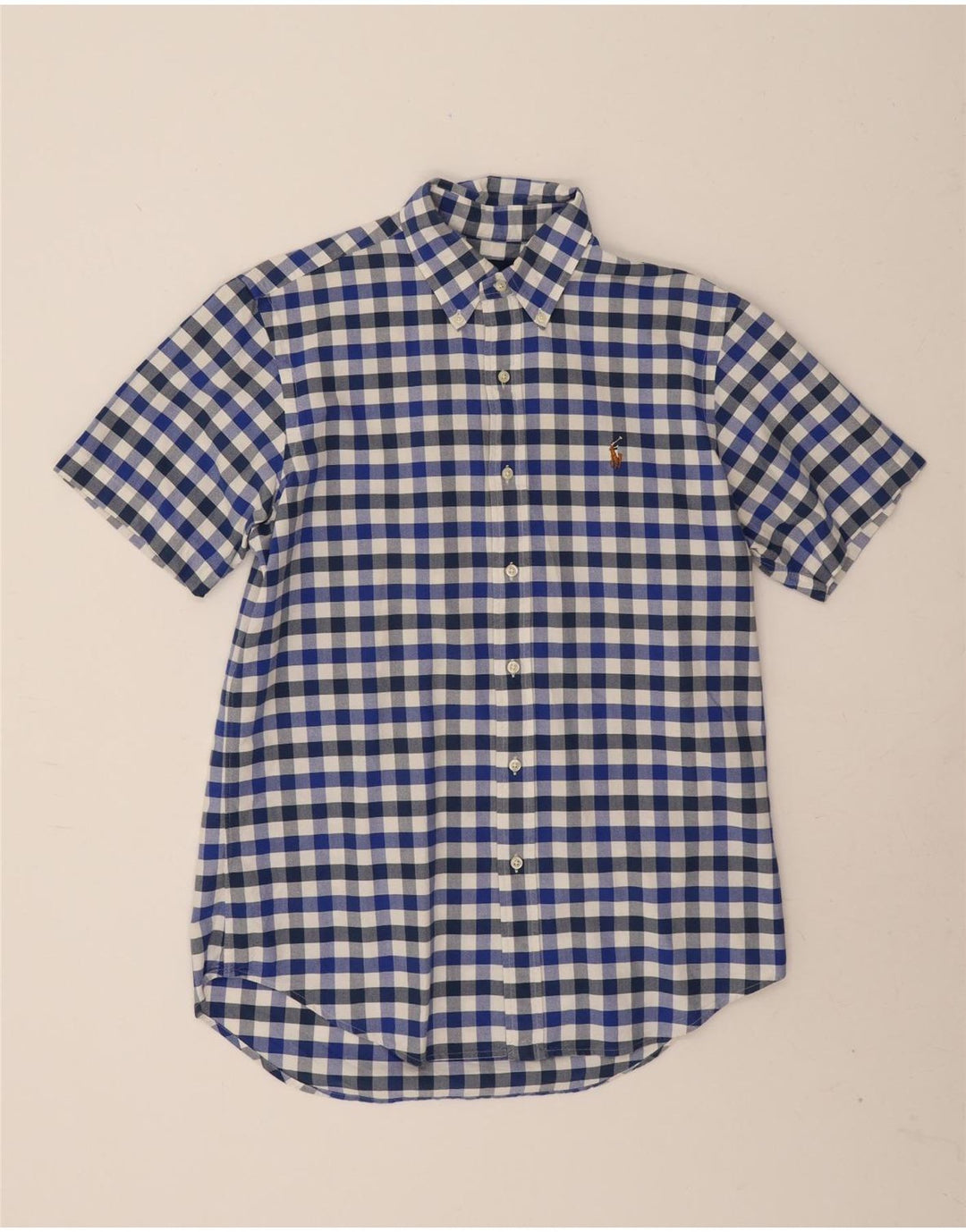 Ralph Lauren Mens Short Sleeve Shirt Medium Blue Gingham Cotton