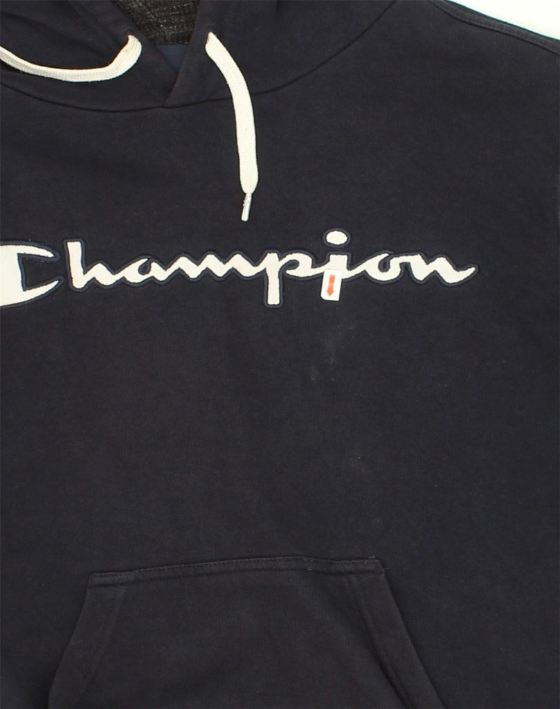 CHAMPION Mens Graphic Hoodie Jumper Small Navy Blue Cotton | Vintage Champion | Thrift | Second-Hand Champion | Used Clothing | Messina Hembry 