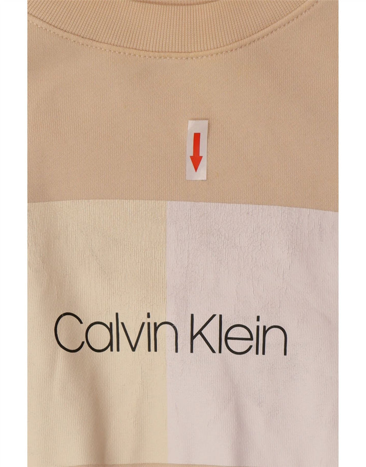 Calvin Klein Womens Graphic Oversized Sweatshirt Jumper UK 10 Small Beige