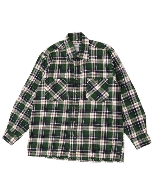 Free Style Mens Flannel Shirt UK 39/40 Medium Green Check Cotton