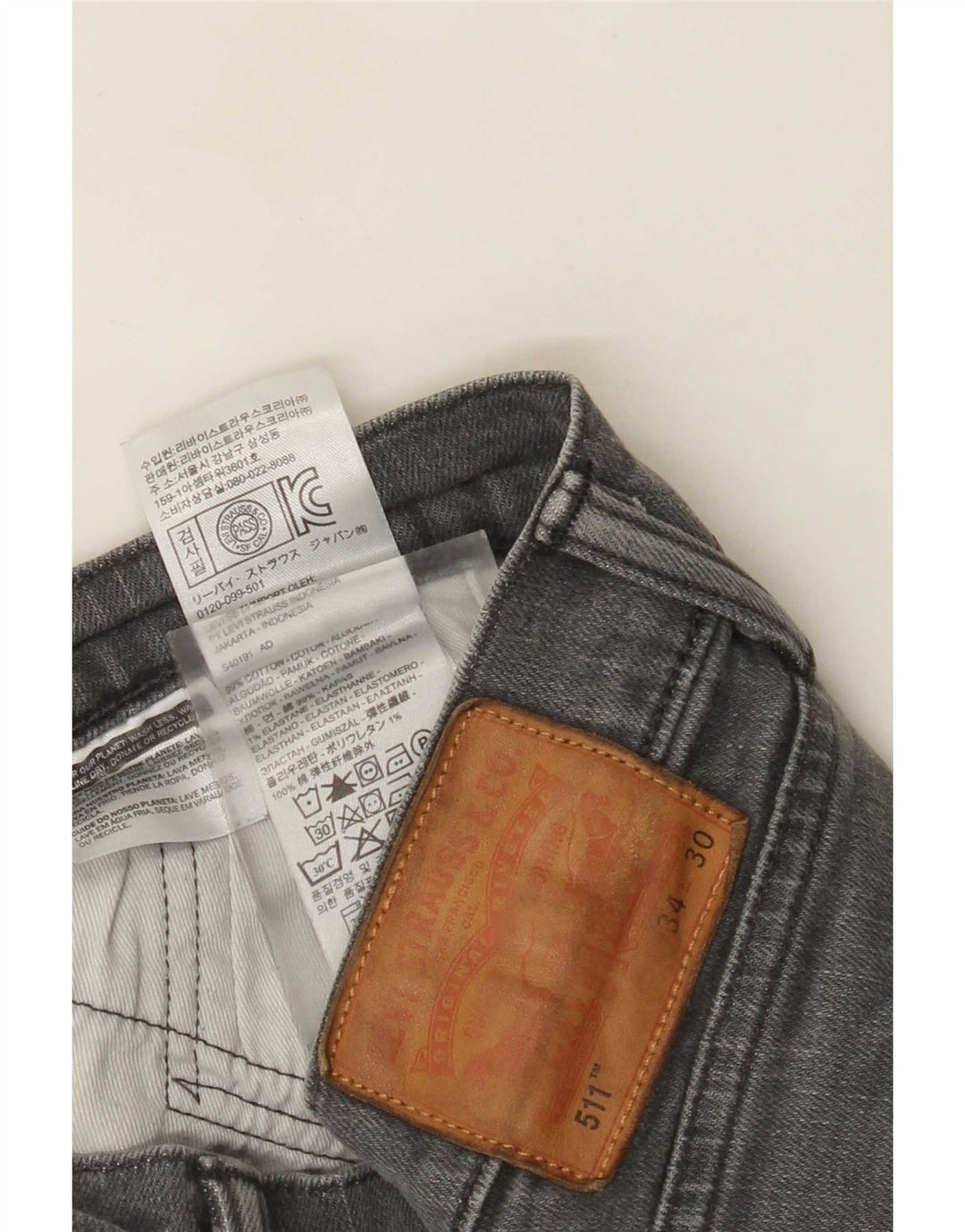 Levi's Mens Slim Jeans W34 L30 Grey Cotton