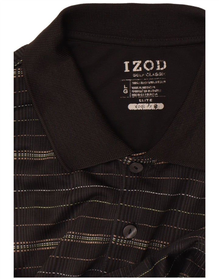 Izod Mens Polo Shirt Large Black Striped Polyester