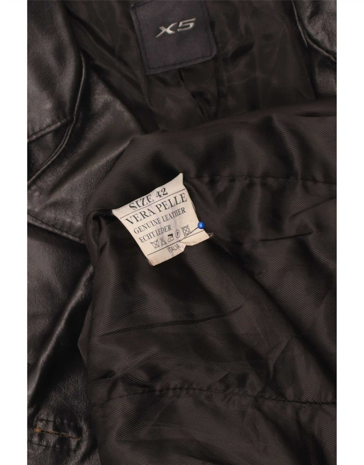 Vintage Womens Leather Coat IT 42 Medium Black Leather