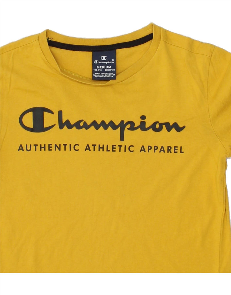 CHAMPION Boys Graphic Top Long Sleeve 9-10 Years Medium Yellow Colourblock | Vintage Champion | Thrift | Second-Hand Champion | Used Clothing | Messina Hembry 