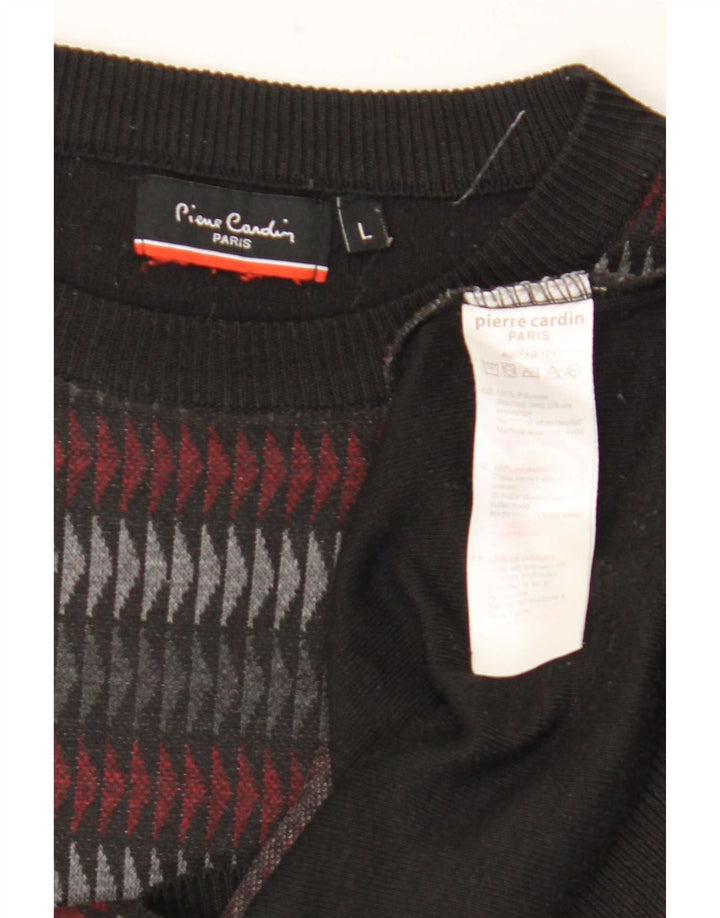 Pierre Cardin Mens Crew Neck Jumper Sweater Large Black Geometric Polyester