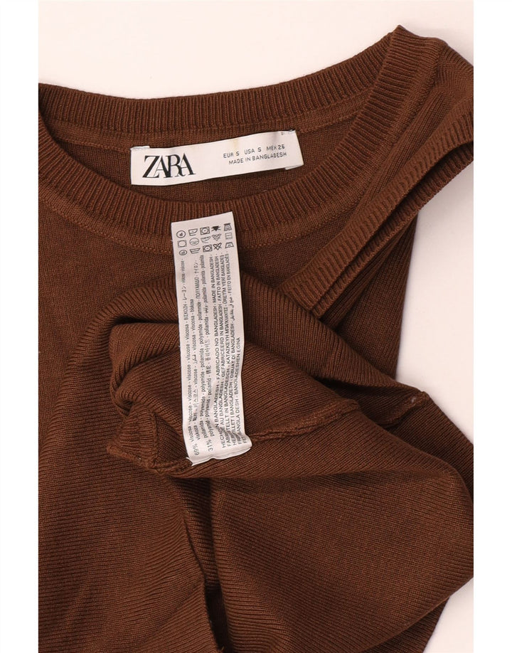 Zara Womens Vest Tank Top UK 8 Small Brown Viscose
