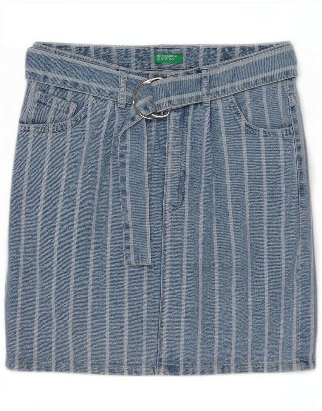 Benetton Womens Denim Skirt W26 Small Blue Striped