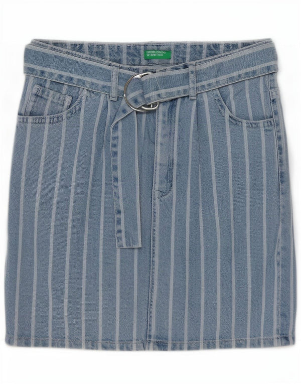 Benetton Womens Denim Skirt W26 Small Blue Striped