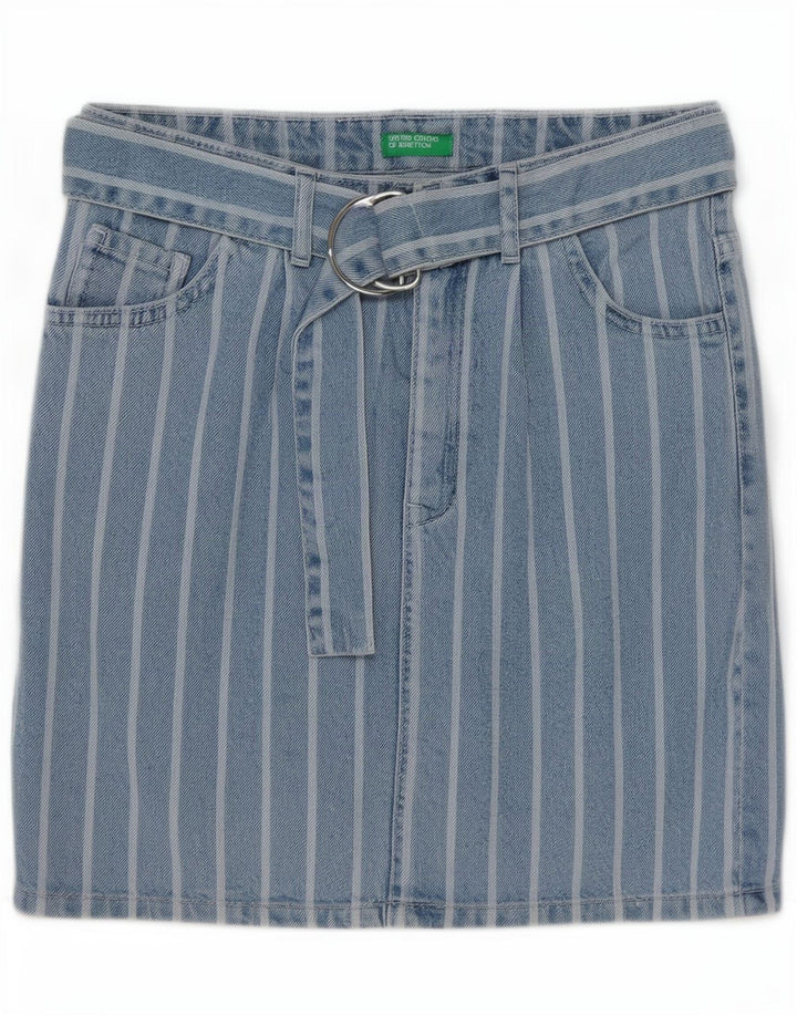 Benetton Womens Denim Skirt W26 Small Blue Striped