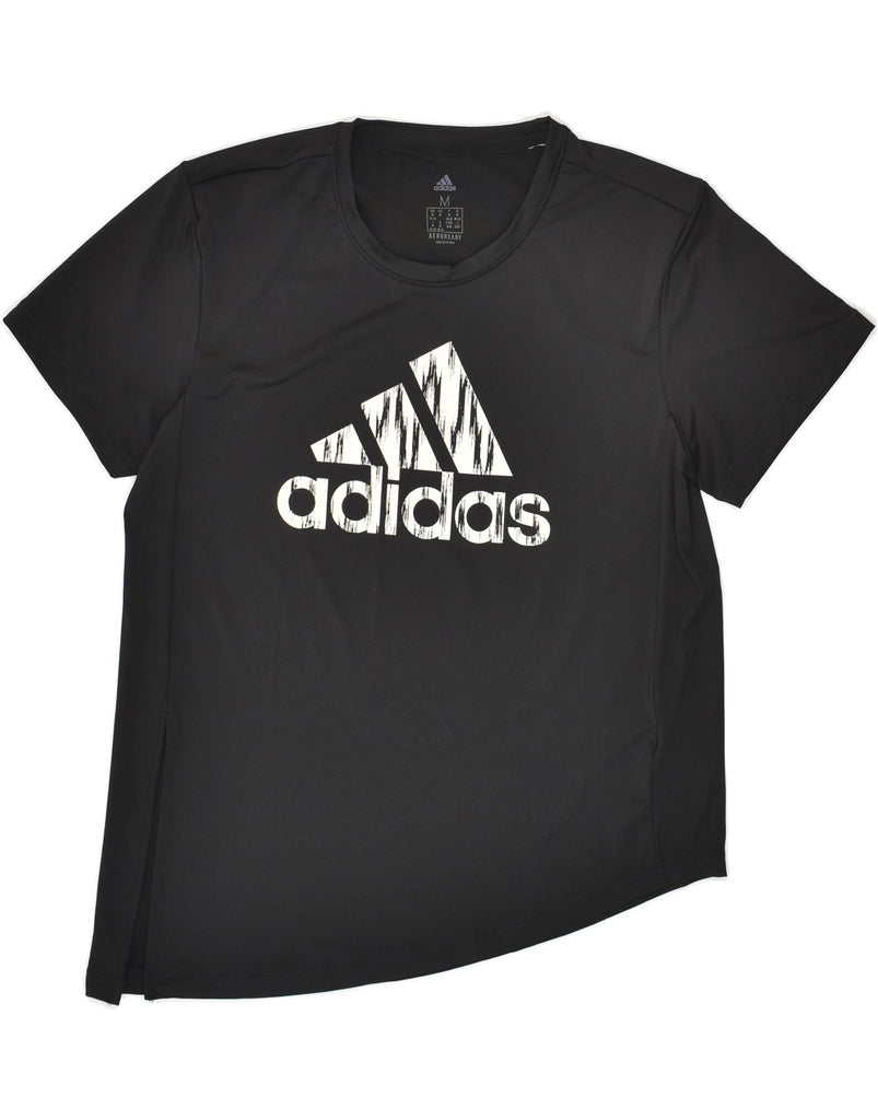 ADIDAS Womens Aeroready Graphic T-Shirt Top UK 12/14 Medium Black | Vintage Adidas | Thrift | Second-Hand Adidas | Used Clothing | Messina Hembry 