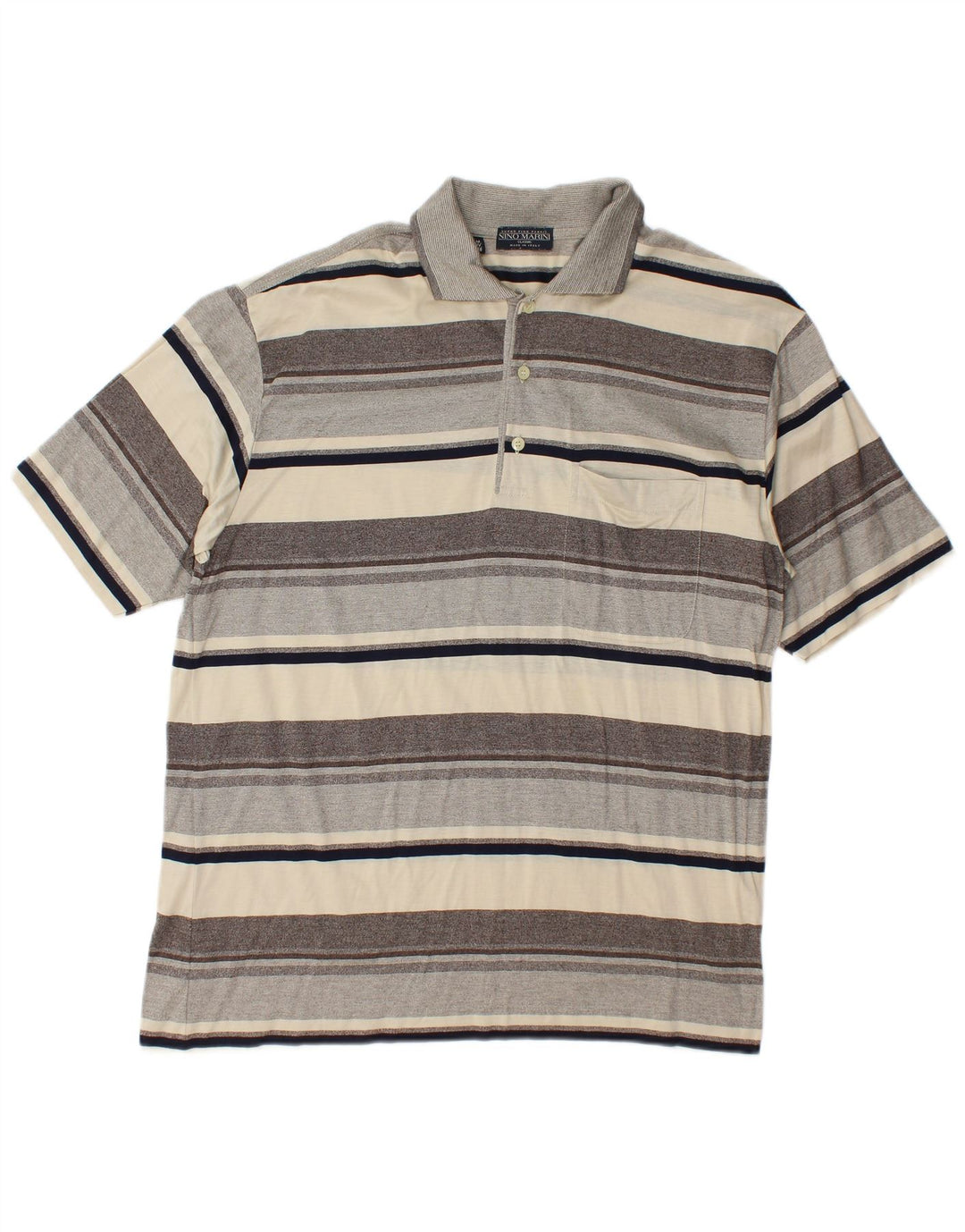 Nino Marini Mens Polo Shirt IT 48 Medium Grey Striped
