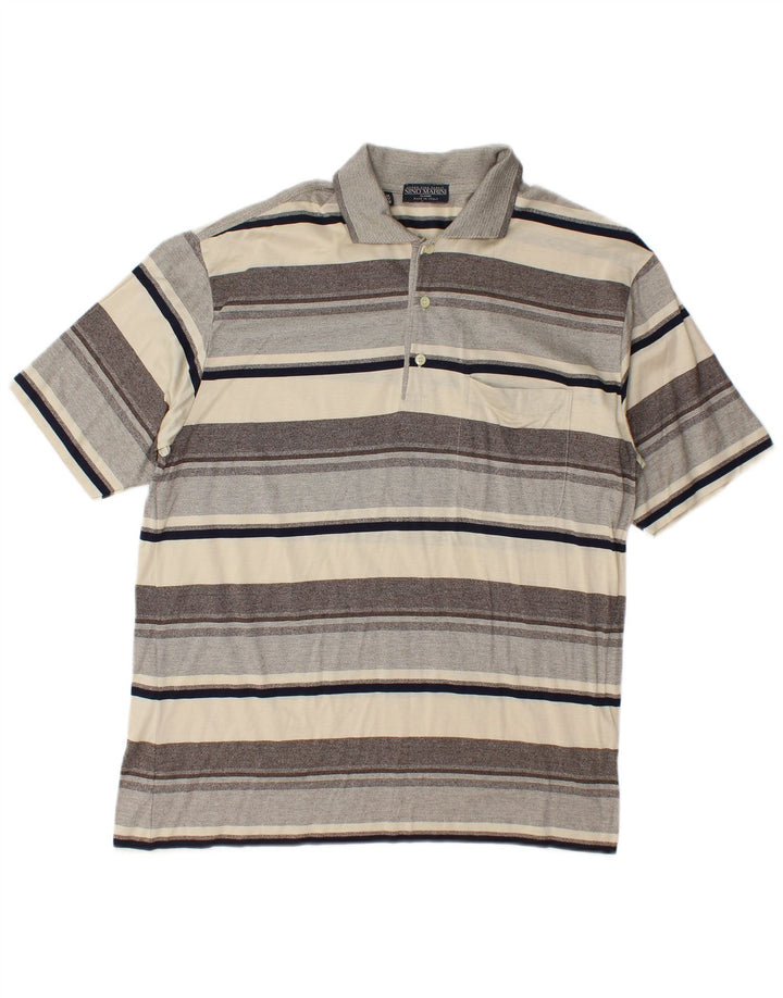 Nino Marini Mens Polo Shirt IT 48 Medium Grey Striped
