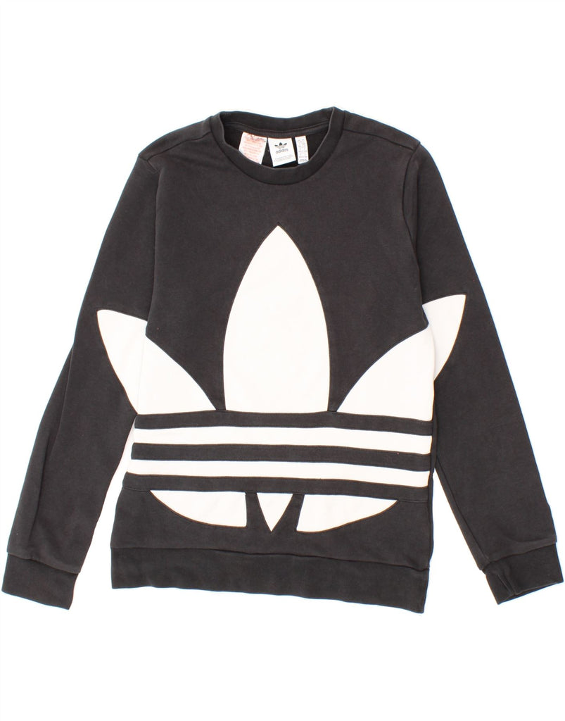 ADIDAS Boys Graphic Sweatshirt Jumper 13-14 Years Black Cotton Vintage Adidas and Second-Hand Adidas from Messina Hembry 