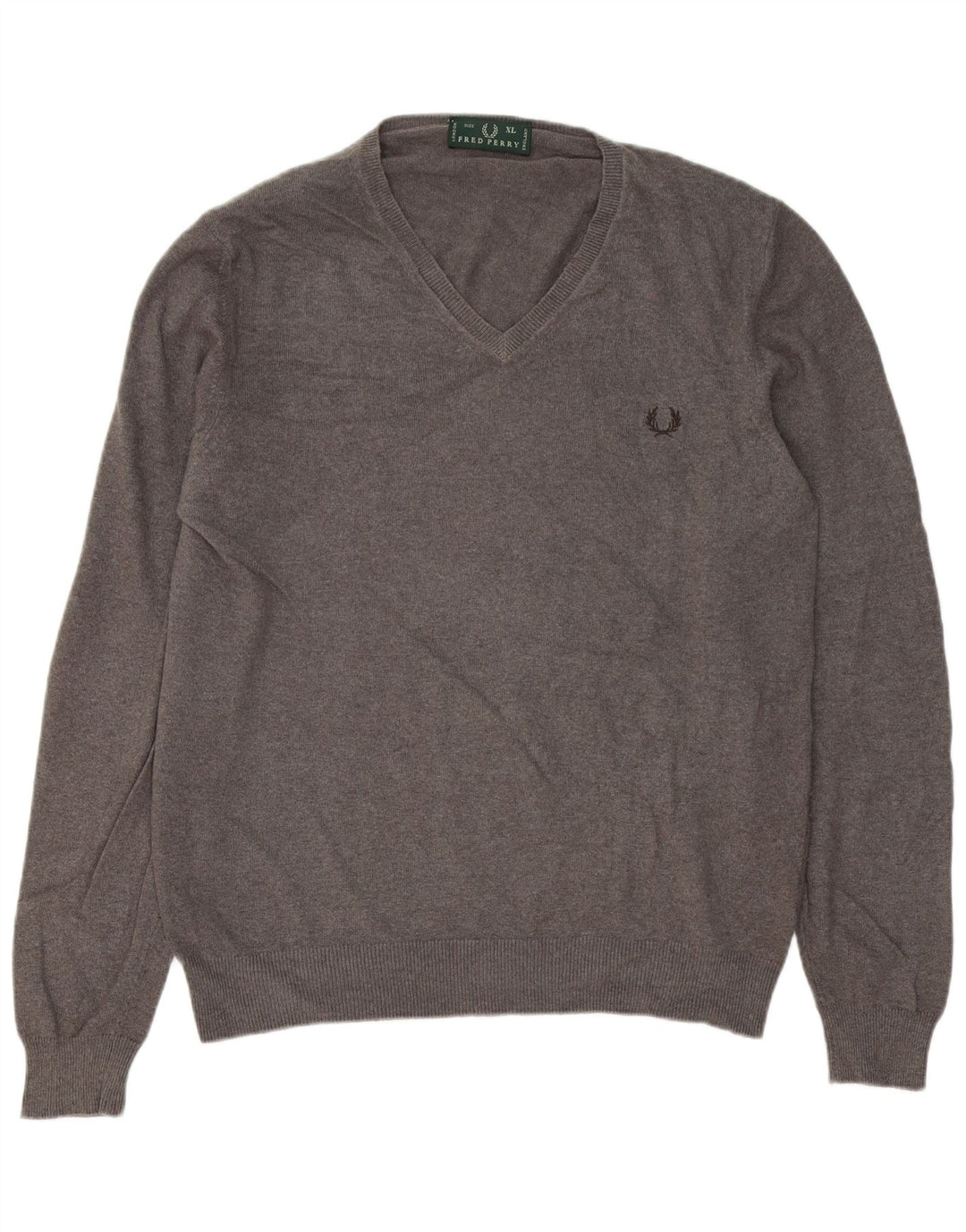 Fred Perry Mens V-Neck Jumper Sweater XL Grey Wool