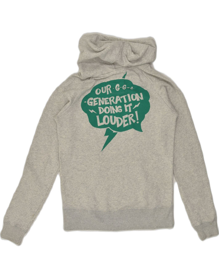 JACK WILLS Womens Graphic Hoodie Jumper UK 12 Medium Grey Cotton | Vintage Jack Wills | Thrift | Second-Hand Jack Wills | Used Clothing | Messina Hembry 