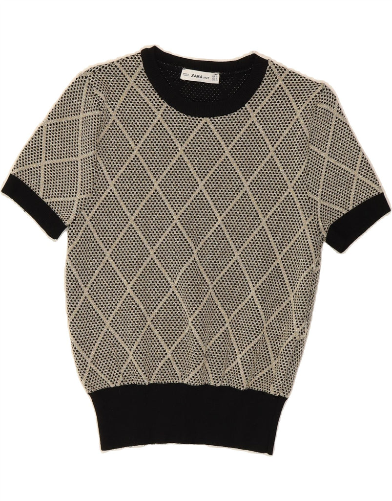 ZARA Womens Crew Neck Jumper Sweater UK 10 Small Grey Argyle/Diamond Vintage Zara and Second-Hand Zara from Messina Hembry 