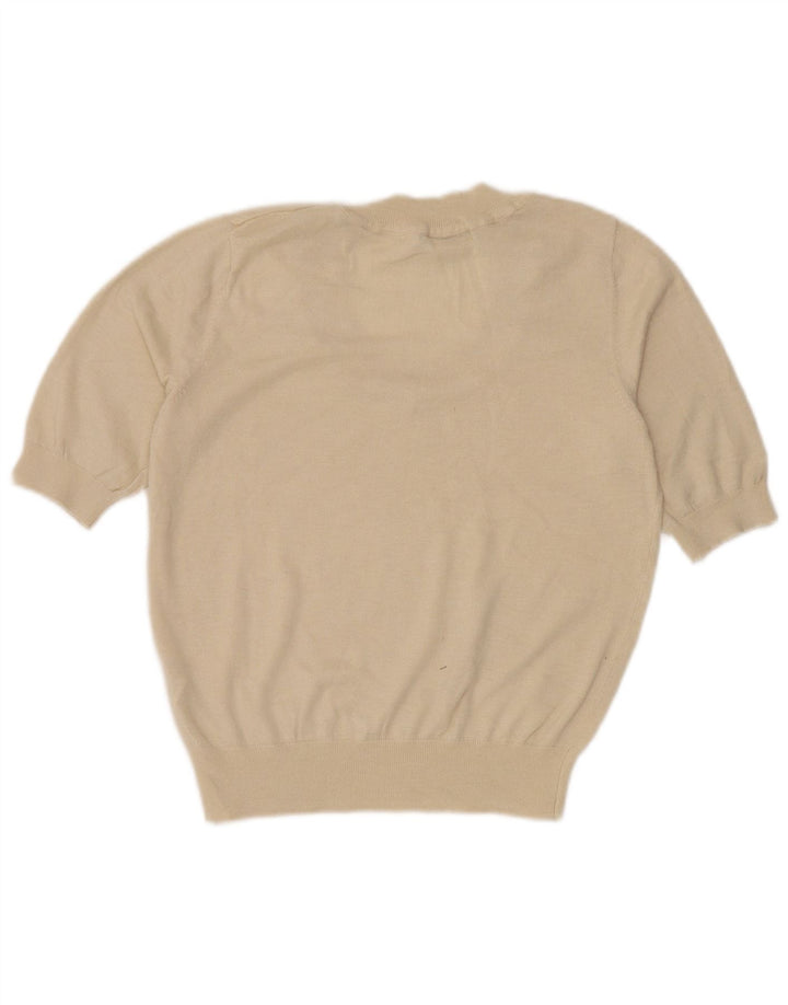 Zara Womens Short Sleeve Blouse Top UK 12 Medium Off White Nylon