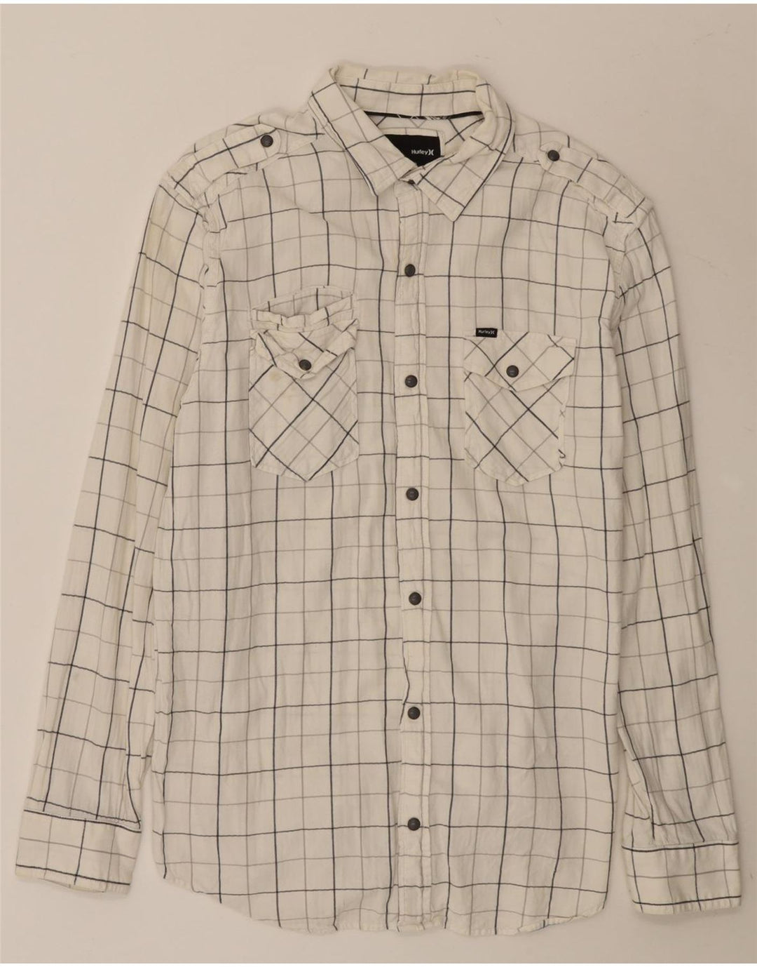 Hurley Mens Shirt Large White Check Cotton