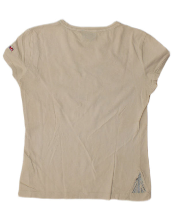 Reebok Womens Graphic T-Shirt Top UK 10 Small Beige Cotton