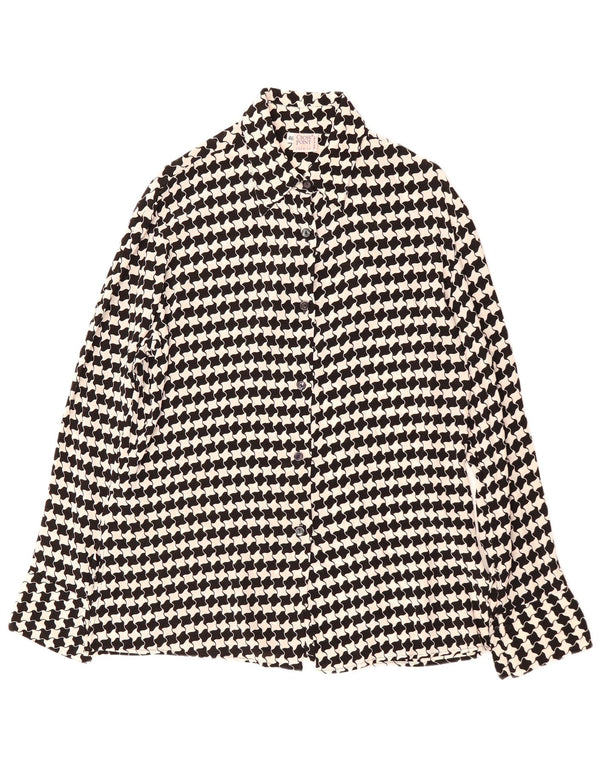 VINTAGE Womens Shirt Blouse IT 46 Large Black Houndstooth Viscose