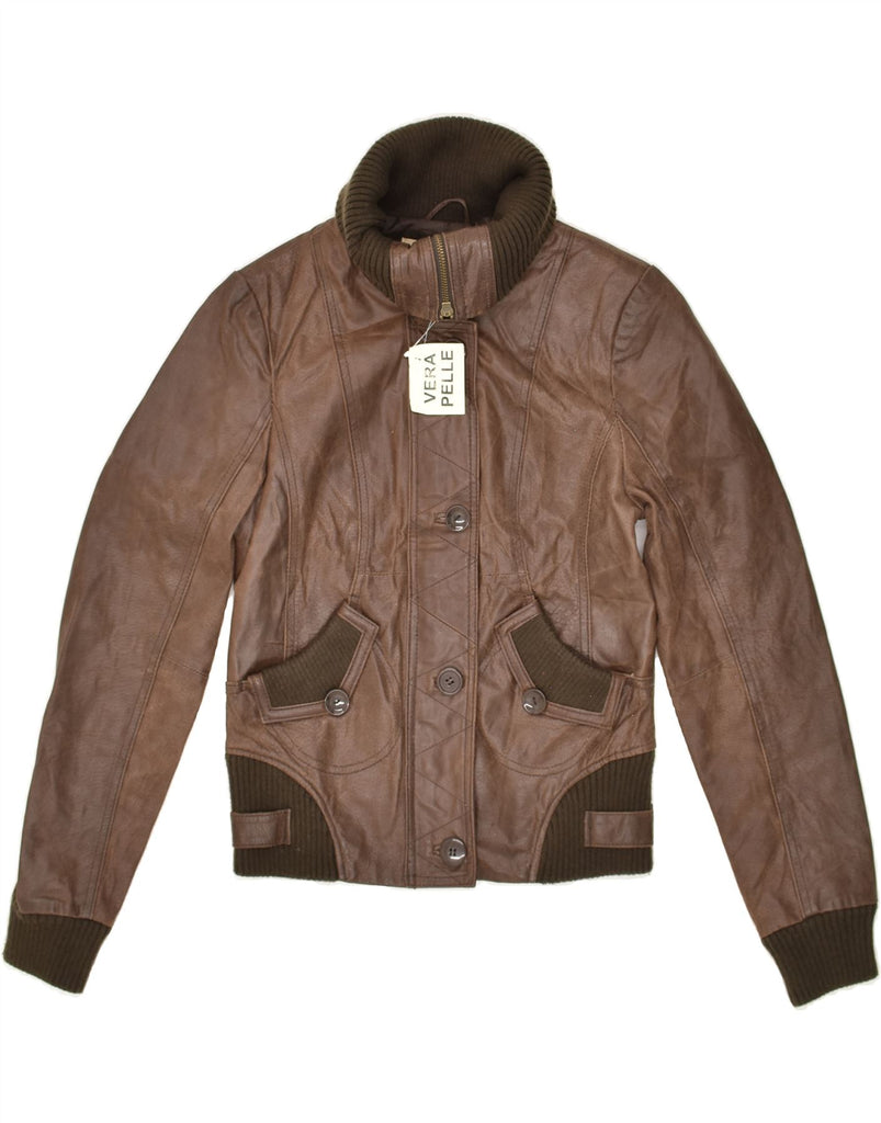 VERO MODA Womens Leather Jacket UK 8 Small Brown Leather | Vintage Vero Moda | Thrift | Second-Hand Vero Moda | Used Clothing | Messina Hembry 