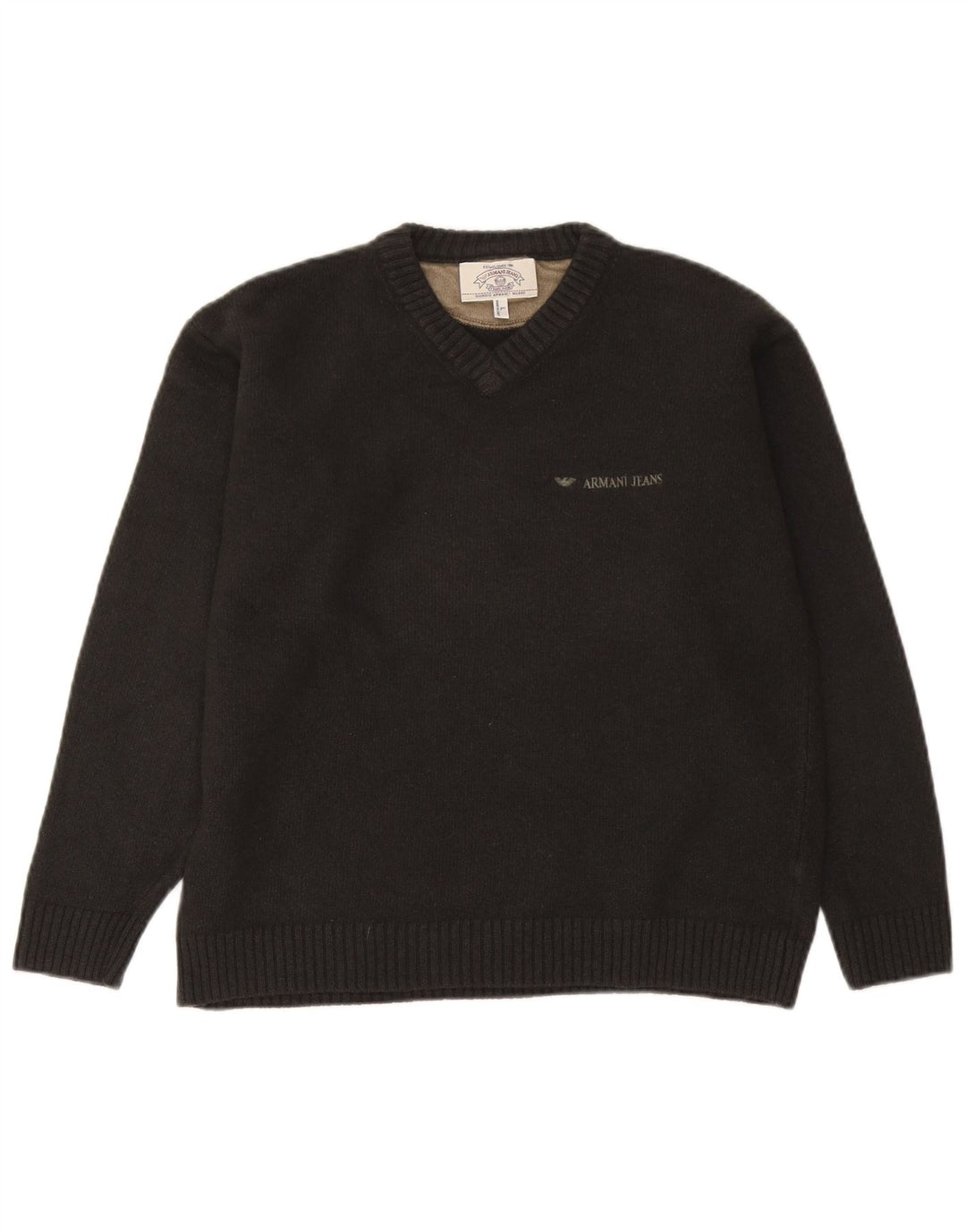 Armani Jeans Mens V-Neck Jumper Sweater Large Grey Wool