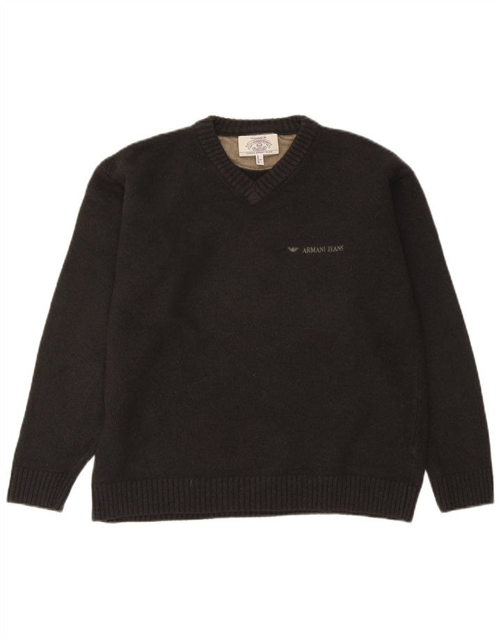 Armani Jeans Mens V-Neck Jumper Sweater Large Grey Wool
