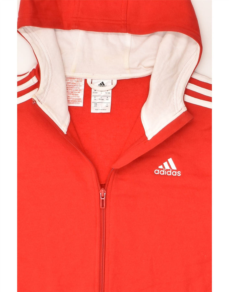 ADIDAS Boys Zip Hoodie Sweater 13-14 Years Red Cotton | Vintage Adidas | Thrift | Second-Hand Adidas | Used Clothing | Messina Hembry 